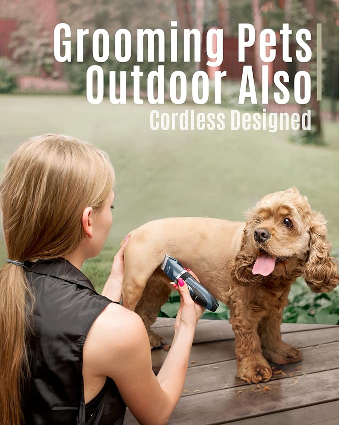 oneisall Dog Clipper Low Noise, Dog Grooming Kit with Rechargeable, Dog Shaver Cordless Electric Quiet Hair Clipper Set for Dog Cats Pets（Navy）