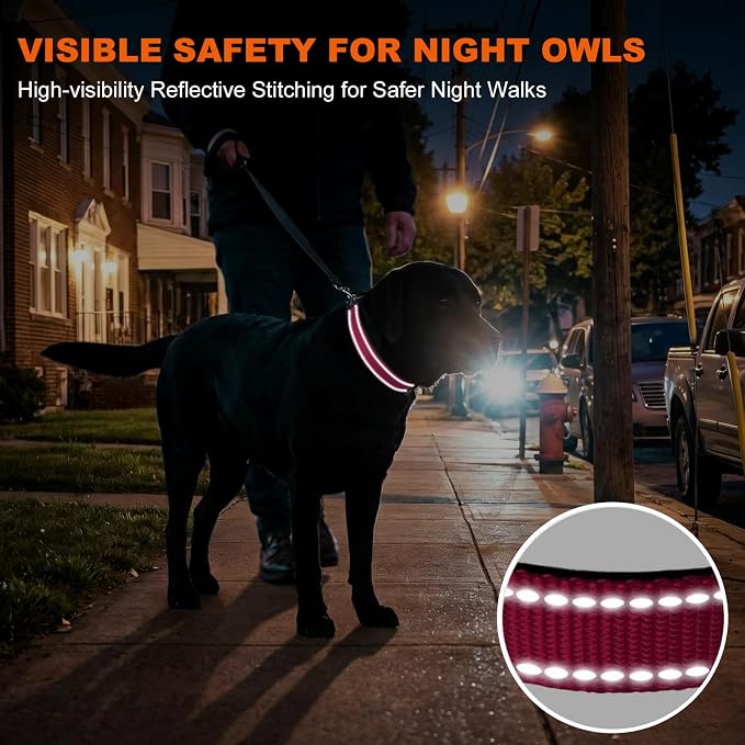 Taglory Reflective Dog Collar for Extra Large Dogs, Soft Neoprene Padded with Escape-Proof Locking Buckle, Upgraded Zinc Alloy Ring, Adjustable for Daily Walking, Hptpink,XL