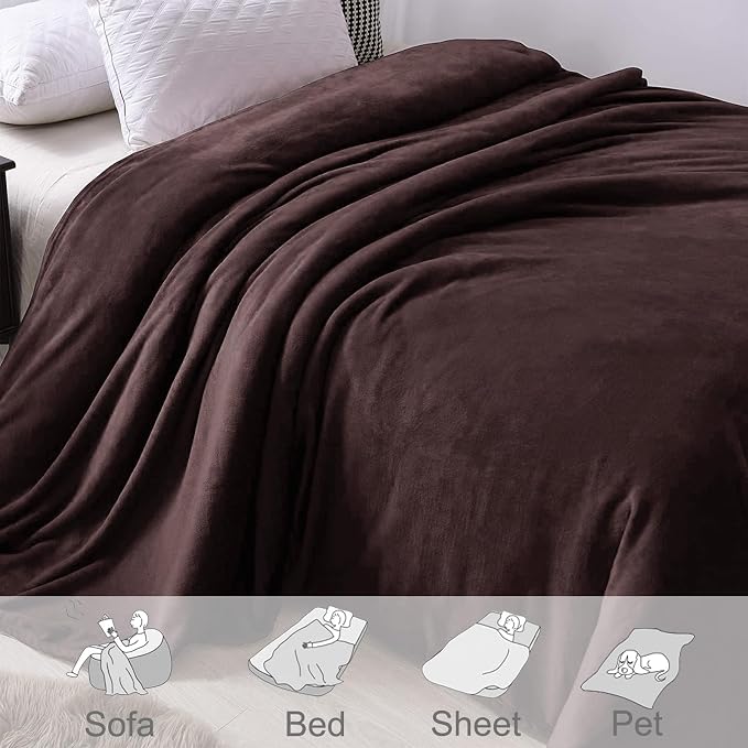 Exclusivo Mezcla Fleece Blanket Twin Size for Bed, Super Soft and Warm, All Season, Cozy, Plush, Lightweight, 90x66 Inches, Coffee