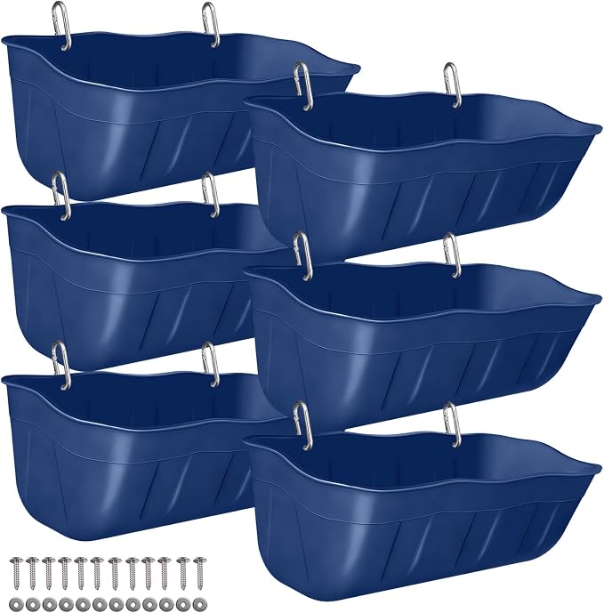 Hanging Chicken Feeders,Duck Feeder Waterer,Small Feed Trough 1.3 Quart 6 Pack,Hanging Fence Feed Trough for Poultry,Blue