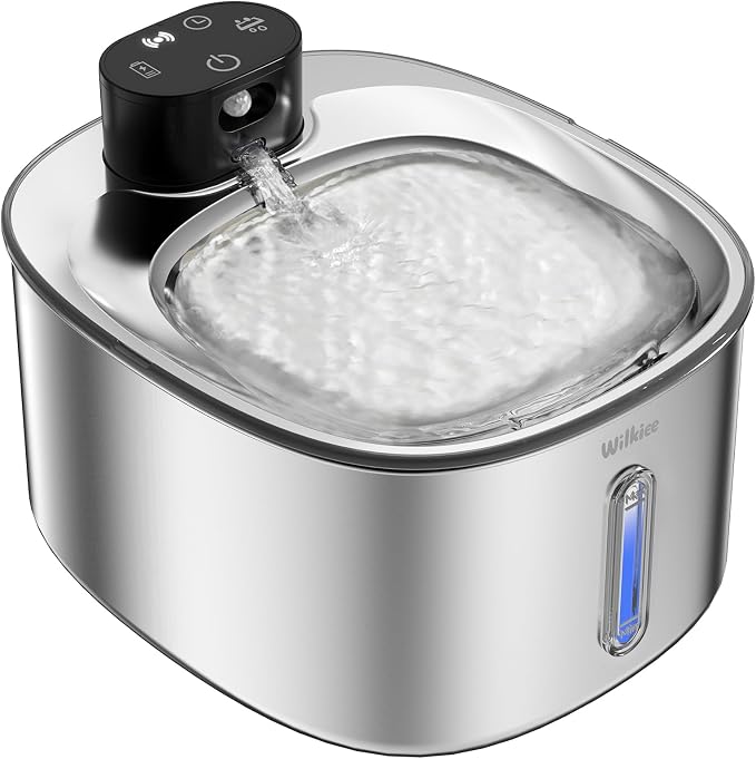 Stainless Steel Cat Water Fountain with 5 Filters Set, 142fl.oz/4.2L Cat Fountain Battery Operated with Motion Sensor, Pet Water Dispenser Cordless for Cats & Dogs Indoor