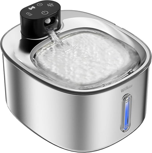 Stainless Steel Cat Water Fountain, 142fl.oz/4.2L Cat Fountain Battery Operated with Motion Sensor, Pet Water Dispenser Cordless for Cats & Dogs Indoor