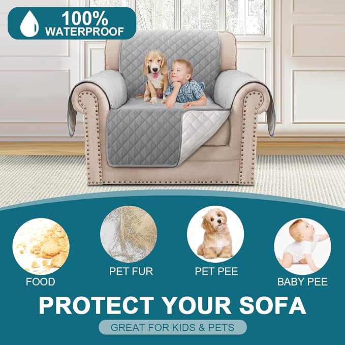 Turquoize 100% Waterproof Sofa Covers Chair Cover Slipcover Couch Protector Triple Non-Slip Sofa Slipcover for 1 Cushion Furniture Protector for Pets, Kids,Dog (Chair 23", Dove Gray)