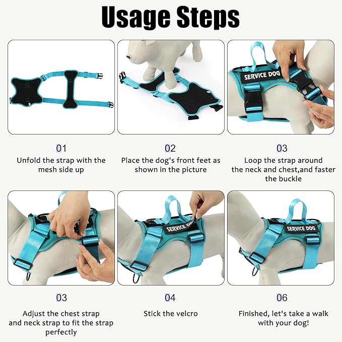 Service Dog Harness, Reflective Dog Vest Harness with 5 PCS Patches, Adjustable Soft Oxford Pet Harness, Inner Layer Mesh, Easy to Control for Small Medium Large Dogs