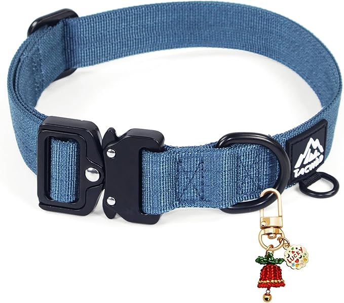 Dog Collars for Small Dogs Christmas Boy Girl- Adjustable, Chew Proof Nylon Collar with Metal Quick Release Buckle and D-Ring for Dog Tags (Haze Blue, S)