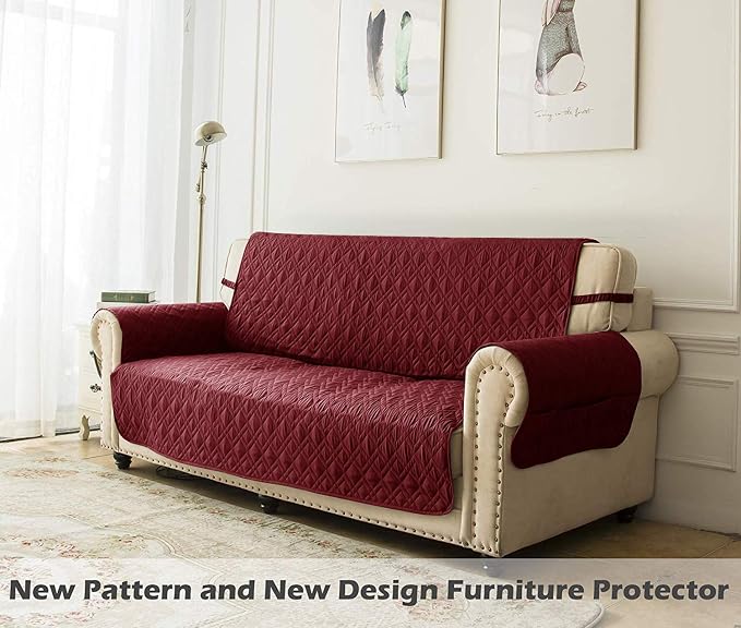 Ameritex Couch Sofa Slipcover 100% Waterproof Nonslip Quilted Furniture Protector Slipcover for Dogs, Children, Pets Sofa Slipcover Machine Washable (Burgundy, 78")