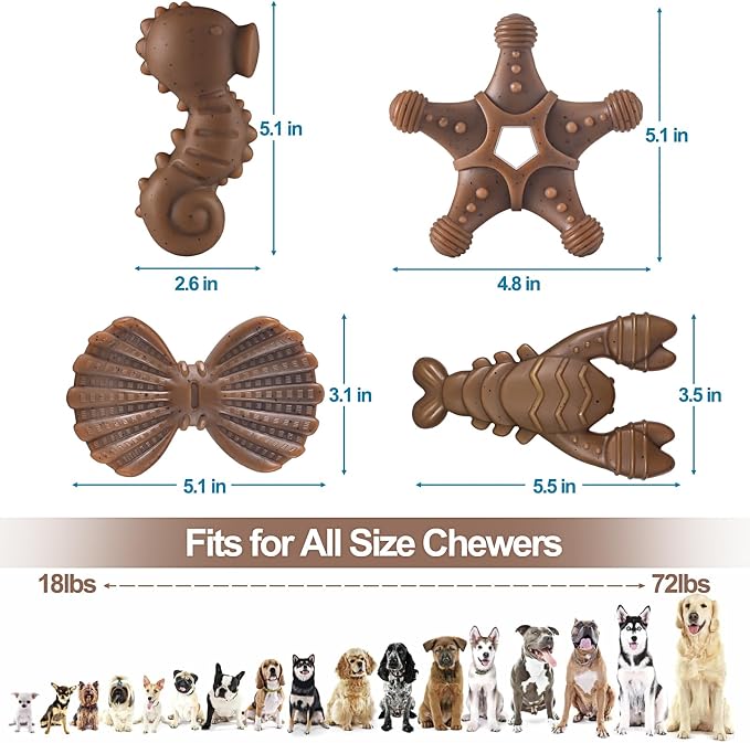 NEZIN Dog Chew Toys for Aggressive Chewers, 4 Pack Indestructible Dog Toys with Tough Nylon, Chew Toy Gift for Dogs of All Breed Sizes
