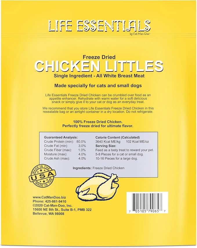Life Essentials by Cat-Man-Doo | Chicken Littles - 4 Pack of 5oz Bags | Freeze Dried Chicken Cat & Dog Treats | Healthy, Single Ingredient, Training Treats, High Protein