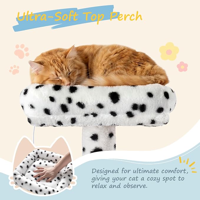 SHA CERLIN 82 inch, Multi-Level Cat Tree Tower for Indoor Cats, Cat Condo with Sisal Scratching Posts, Plush Perches, Hammocks, Toy Balls, White & Black Spot