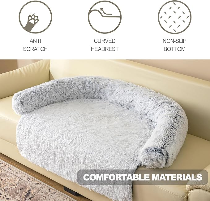 Calming Dogs/Cats Bed Mats, Dog Pad Washable Removable Couch Cover, Plush Long Fur Mat for Pets, Waterproof Lining, Perfect for Small, Medium and Large Dogs and Cats (Gradient Gray, 41"x37")
