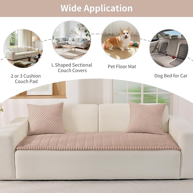 Fuzzy Pet Couch Covers for Dogs Washable, Thick Couch Covers for 2 Cushion Sofa Pet Friendly, Non Slip Plush Dog Couch Cover for for Sectional, Loveseat (Champagne, 27.6" x 27.6")
