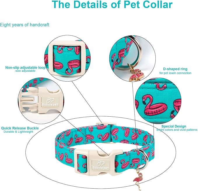 Summer Dog Collar, Cute Boy Flamingo Pool Party Dog Collars for Large Dogs - Beach Day Pup Collar, Soft Adjustable Male Pet Collars with Quick Release Buckle L