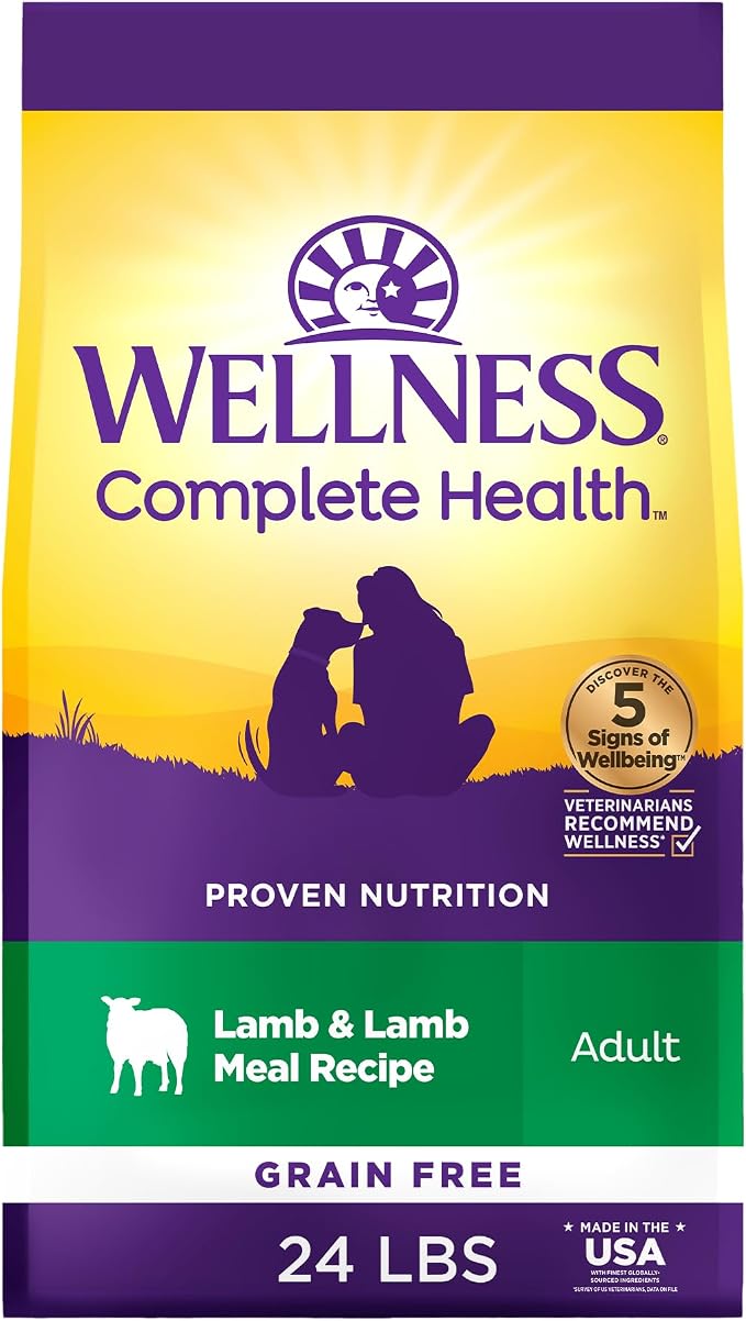 Wellness Complete Health Adult Dry Dog Food, Grain Free Kibble, Natural, Lamb Recipe, 24 lb Bag