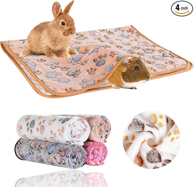 Grddaef 4Pcs Inch Guinea Pig Blanket, 30X20 Bunny Washable & Plush Flannel Sleeping Mats Pad Rabbit Bedding Cage Liners for Hamster Guinea Pig Chinchilla Hedgehog Ferret Small Animal