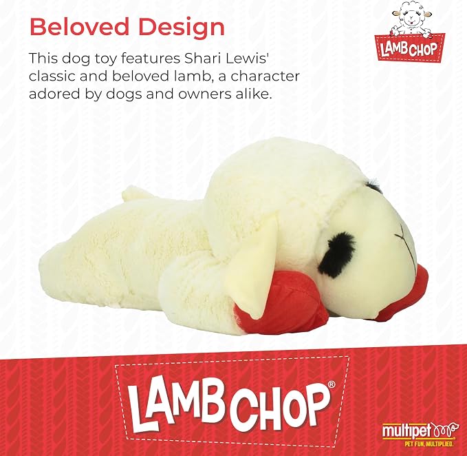 Multipet Lamb Chop Dog Plush Toy - Squeaky Toy for All Dogs - Extra Soft Plush - Stuffed Animal for Cuddling & Playing - Jumbo (24", Cream)