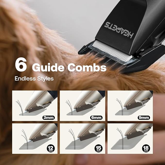 HEAPETS Dog Clippers for Grooming, Low Noise, Electric Quiet, Adjustable Clipper Comb, Rechargeable Cordless Dog Hair Clippers for Dogs Cats Pets, Black
