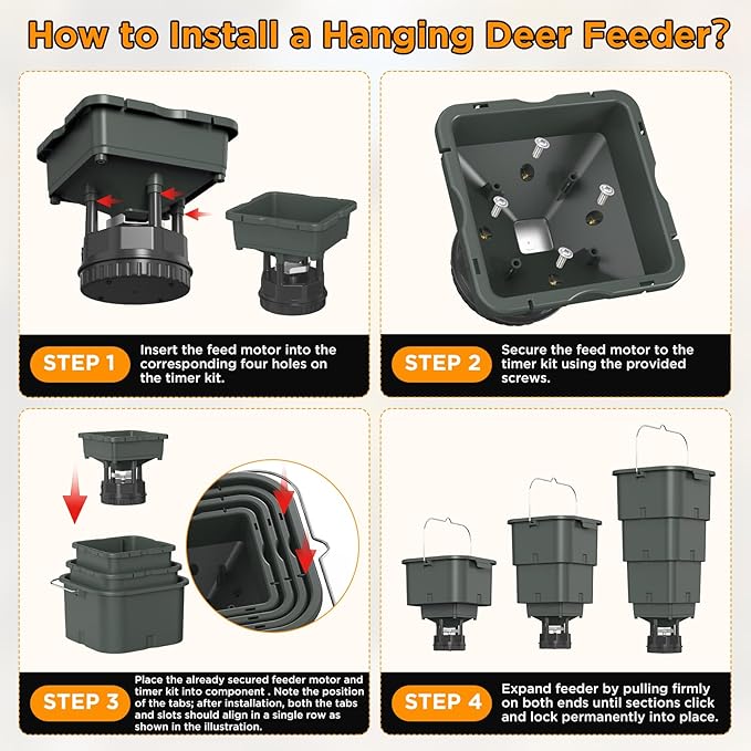 5 Gallon Hanging Deer Feeder, Automatic Game Feeder with Programmable Digital Timer (4 Feed Times), Easy Installation,Batteries Not Included