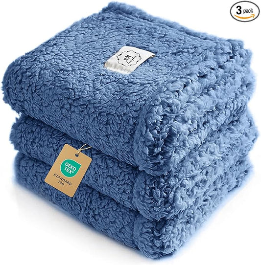 Luciphia 1 Pack 3 Calming Dog Blanket Fluffy Premium Fleece Pet Blankets Soft Sherpa Throw for Dogs Puppy Cat Haze Blue Medium (30" x20")
