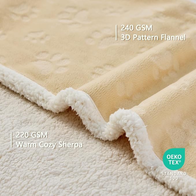 Qeils Pet Blankets for Cats - Waterproof Cat Blanket Washable - Sherpa Fleece Puppy Blanket, Soft Plush Reversible Throw Protector for Bed Couch Car Sofa, 25"X30", Khaki