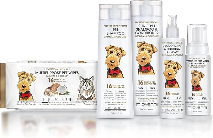 GIOVANNI Professional 2-in-1 Pet Shampoo & Conditioner - for Dogs & Cats, Oatmeal & Coconut, Helps Neutralize Odors, Deeply Cleanses, Silkens, Controls Static - 16 oz
