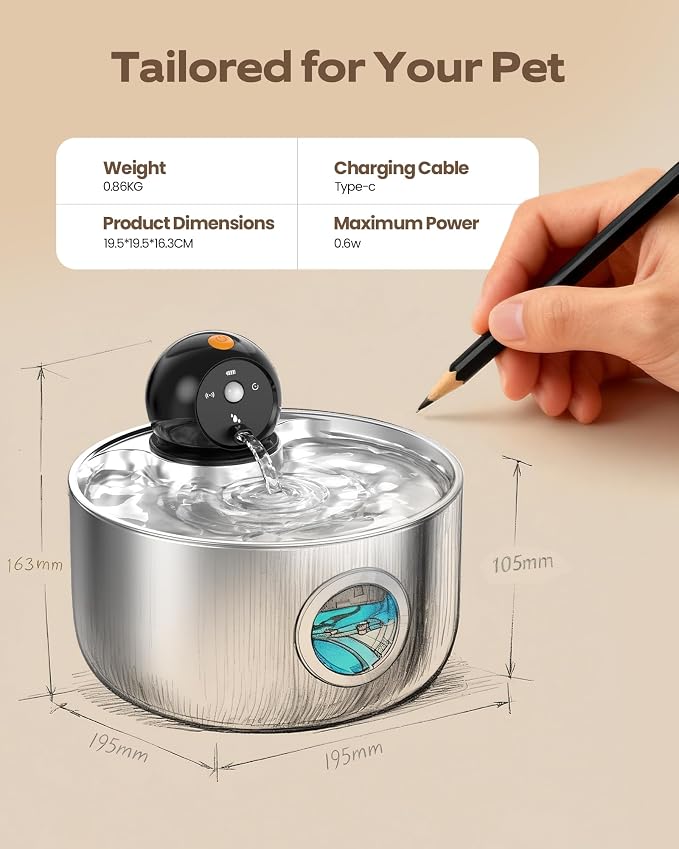 Cat Water Fountain Battery Operated: Wireless Cat Fountain with 6 filters and 3 sponges - 88oz/2.6L Cordless Pet Dispenser for Cats Indoor with Motion Sensor - Automatic Quiet Waterer for Small Animal