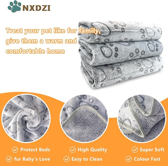 3 Pack Dog Blankets Washable - Soft Dog Blanket for Medium Dogs and Cats,Fluffy Flannel Pet Blanket Mat Cover for Bed Couch, Cute Print Puppy Blanket 41" x 31"