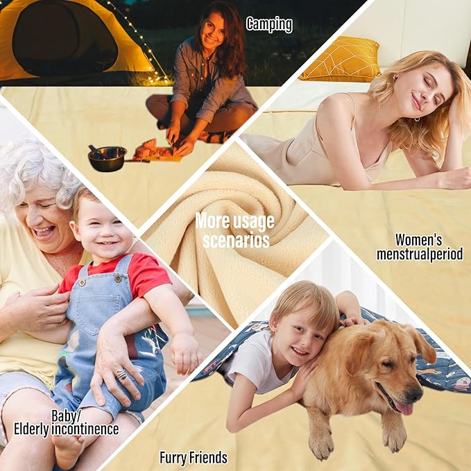 Ahinahwap Waterproof Blanket for Bed, 80"x90" Leak-Proof Design, Reversible & Washable King Size Waterproof Blanket, Large Water Resistant Blankets, Reusable (Warm Yellow/Warm White)