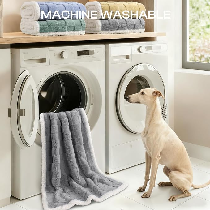 Luciphia Waterproof Dog Blanket, Leakproof Large Pet Blanket for Couch Sofa Bed Furniture Cover Protector, Washable Soft Sherpa Fleece with 3D Jacquard, Cozy Calming Reversible, Gray White, 85"x57"