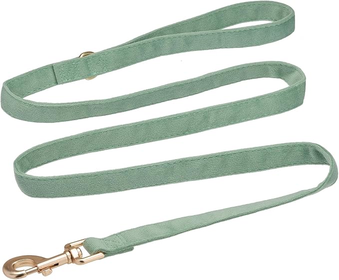 Soft Corduroy Dog Collar and Leash Set Adjustable Durable Dog Collars with Metal Buckle and Lead for Medium Dogs,Grass Green