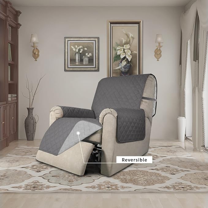 Easy-Going Recliner Chair Slipcover Reversible Sofa Cover Water Resistant Couch Cover Furniture Protector with Elastic Straps for Pets Dog (Recliner 22 inch, Gray/Light Gray)