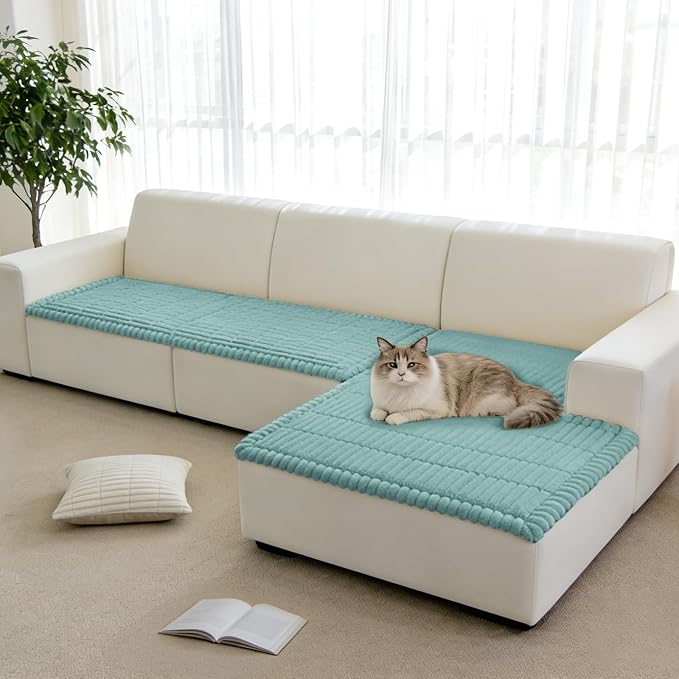 Fuzzy Pet Couch Covers for Dogs Washable, Thick Couch Covers for 2 Cushion Sofa Pet Friendly, Non Slip Plush Dog Couch Cover for for Sectional, Loveseat (Turquoise, 27.6" x 59")