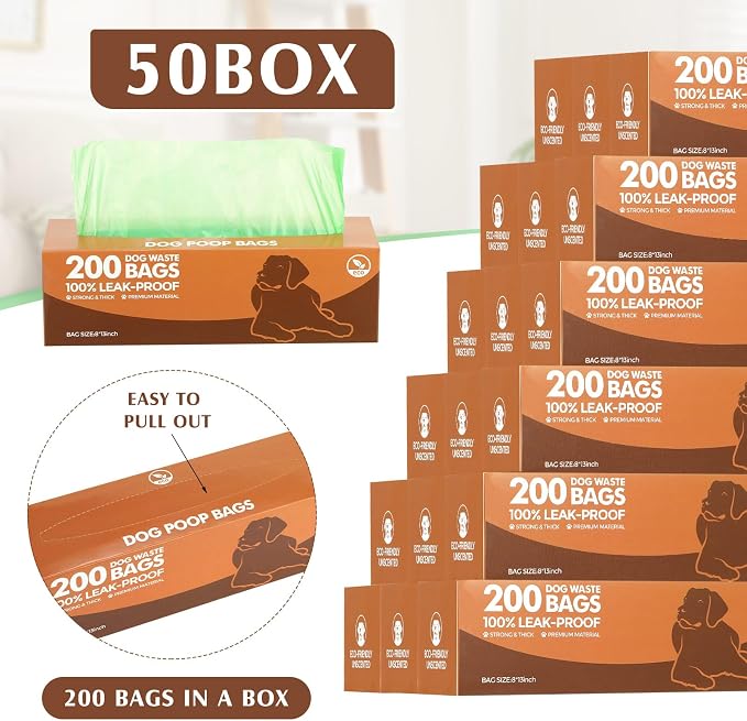 Sherr 50 Rolls Dog Waste Bags 10000 Count Dog Trash Bags Leak Proof Pet Doggie Poop Roll Waste Thick Plastic Bag for Home Park Outdoor Travel Pet Supplies(Dark Green)