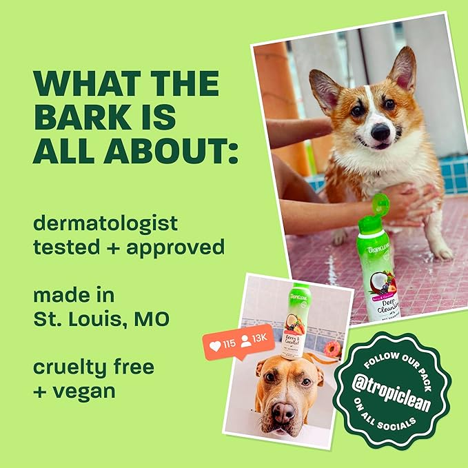 TropiClean 2-in-1 Dog Shampoo and Conditioner & Dog Detangler Spray Dematting, Grooming Bundle, Puppy Safe, Made in USA