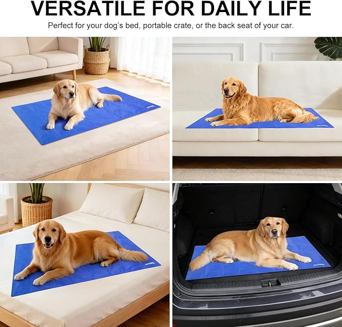 Dog Cooling Mat, 45x31.5 inches Pressure-Activated Gel Pad for Large Medium Dogs Non-Toxic Cool Mat for Bed, Crate, Summer Travel, No Water or Freezing Needed Blue