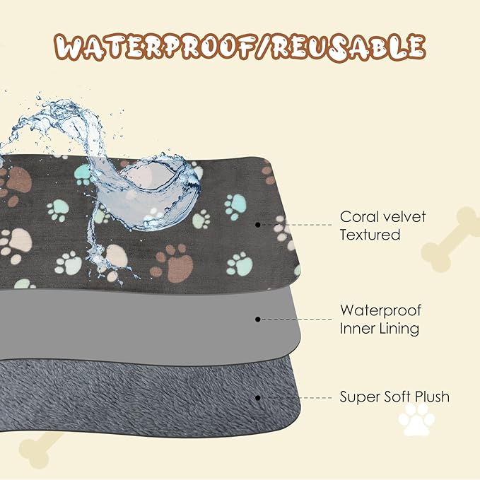 YUEPET Waterproof Dog Blankets, 2 Pack Washable Dog Blankets for Bed Couch Sofa Protector Fleece Flannel Puppy Blanket Soft Plush Reversible Throw Blanket for Small Dogs Cats 30"×20"(Grey+Coffee)