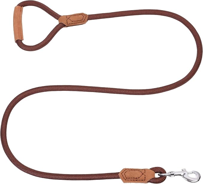 Mile High Life | Premium Leather Dog Leash | Strong Rope Leash | Leather Handle | Zinc Alloy Strong Clasp | Small Medium Large Dogs | 4/5/6 Feet(Dark Brown, 48 Inch (Pack of 1))