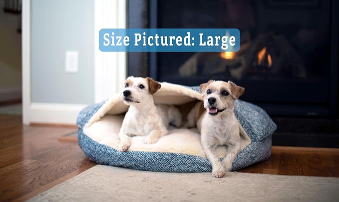 Snoozer Cozy Cave Dog Bed - Indoor Dog Bed with Cover Cave, Covered Calming Burrow for Small & Medium Sized Pets with Blanket Attached, Enclosed, Removable Washable Cover - Large, Palmer Indigo