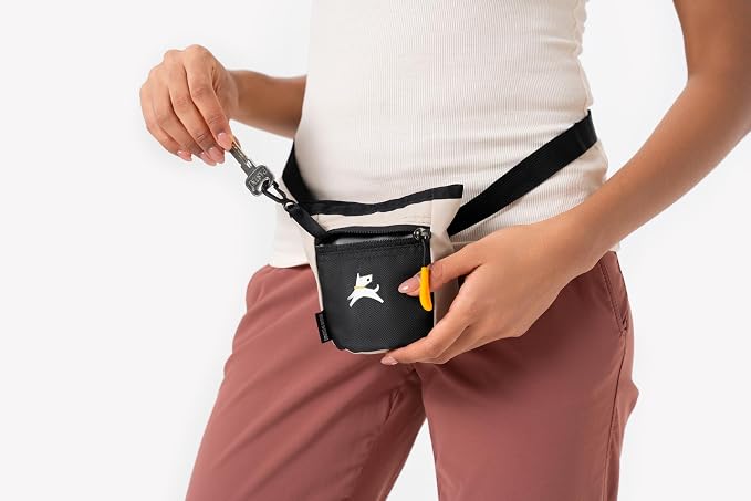 OllyDog, Goodie Treat Bag, Dog Treat Training Pouch | Magnetic Closure | 3 Ways to Wear | Hands-Free Waist Belt | Water-Resistant Recycled Vegan Fabric (Con Leche)