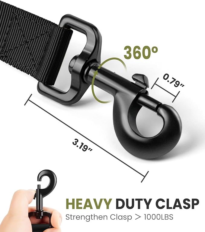 OutdoorMaster Bungee Dog Leash, Heavy Duty Dog Leash with Shock Absorption, 2 Padded Handles Training Leash, Improved Dog Safety and Comfort - Black Upgraded, 6 FT