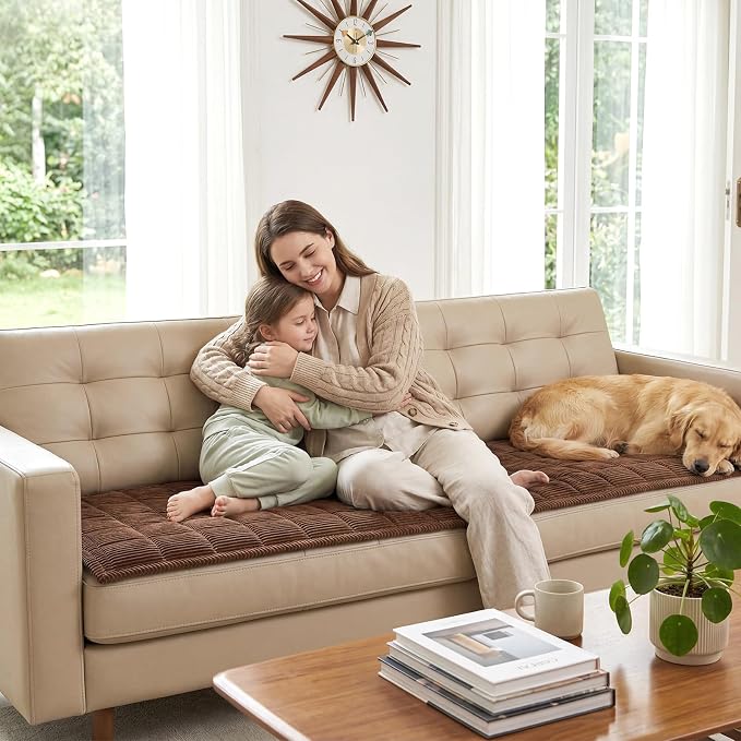 Fixwal Waterproof Dog Couch Cover, Washable Non-Slip Pet Couch Covers for Sofa, Leak-Proof Sofa Protector for Dogs, Pet Friendly Corduroy Furniture Cover (Coffee Brown, 27.6" x 70.9")