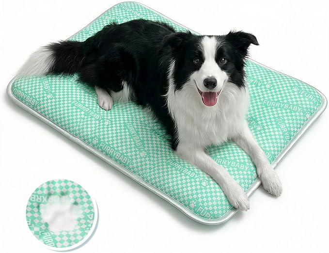 furrybaby Dog Cooling Mat Dog Bed mat, Extra-Thick Dog Crate Pad, Cat Bed, Washable Pet-Safe Magic Cooling Pad for Dogs Cats, Long Lasting Cooling for Crate Bed Indoor Outdoor Summer, 35x28, Mint