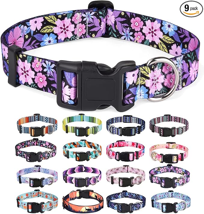 Mihqy Dog Collar with Bohemia Floral Tribal Geometric Patterns - Soft Ethnic Style Collar Adjustable for Small Medium Large Dogs(Floral Pink,XS)