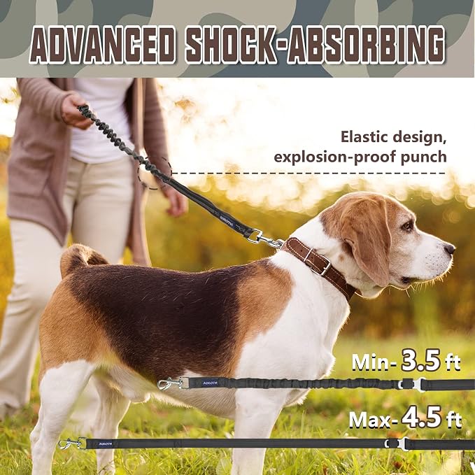 AUROTH Heavy Duty Bungee Dog Leash for Medium Large Breed Dogs, No Pull for Shock Absorption with Car Seat Belt, 2 Padded Handles 4.5FT 6FT Training Dog Leash (MAX: 4.5 FT, Black01)