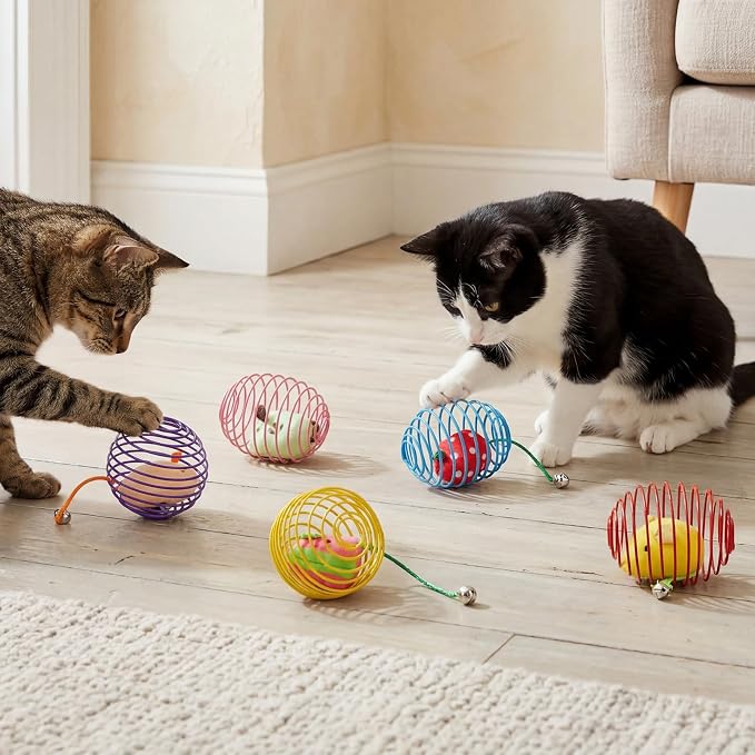 Jecery 5 Pcs Cat Spring Balls Toys Stretchable Rolling Balls Colorful Playful Coils Interactive Action Toy Caged Rats for Kitten Pet Supplies (Fruit Mouse,Multicolor)
