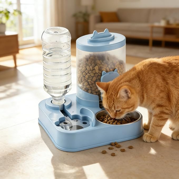 2 in 1 Automatic Pet Feeder Water Dispenser, Adjustable Elevated Raised Stand Feeder, Automatic Cat Feeder with Non Slip Base for Small Medium Dog Puppy Cat, Easy to Clean (Color D)