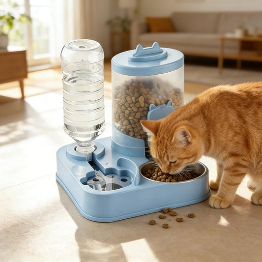 2 in 1 Automatic Pet Feeder Water Dispenser, Adjustable Elevated Raised Stand Feeder, Automatic Cat Feeder with Non Slip Base for Small Medium Dog Puppy Cat, Easy to Clean (Color D)
