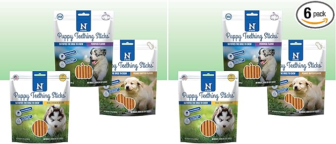 N-Bone Puppy Teething Sticks Variety Pack, Chicken & Pumpkin & Peanut Butter Flavor, 3.74 Ounce (Pack of 6)