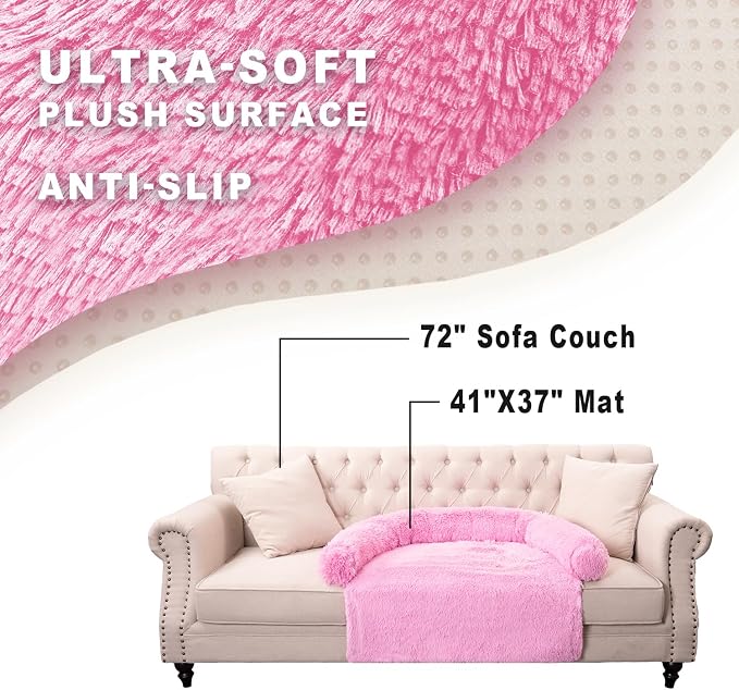 Luxurious Calming Dogs/Cats Bed Mats, Dog Pad Washable Removable Couch Cover, Plush Long Fur Mat for Pets, Waterproof Lining, Perfect for Small, Medium and Large Dogs and Cats (Pink, 41"x37")