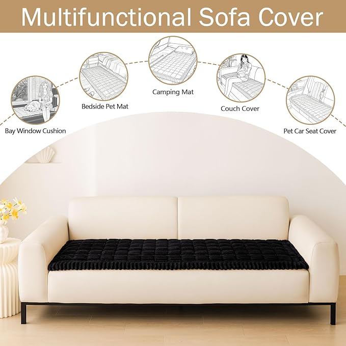 hyha Couch Cover for Dogs Washable, Non Slip Thick Flannel Sofa Protector, Pet Friendly Plush Furniture Cover for Sectional Sofa & Loveseat (Black, 35.4" x 95")