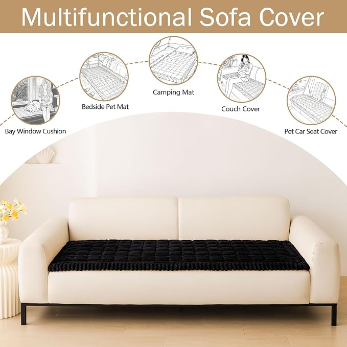 hyha Couch Cover for Dogs Washable, Non Slip Thick Flannel Sofa Protector, Pet Friendly Plush Furniture Cover for Sectional Sofa & Loveseat (Black, 27.6" x 70.9")
